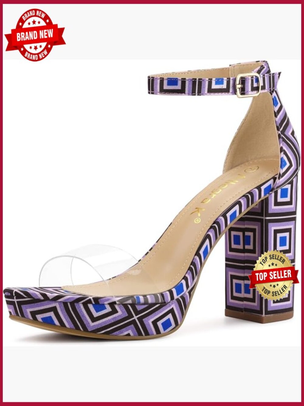 Women's Printed Clear Platform Chunky Heel Sandals Ankle Strap